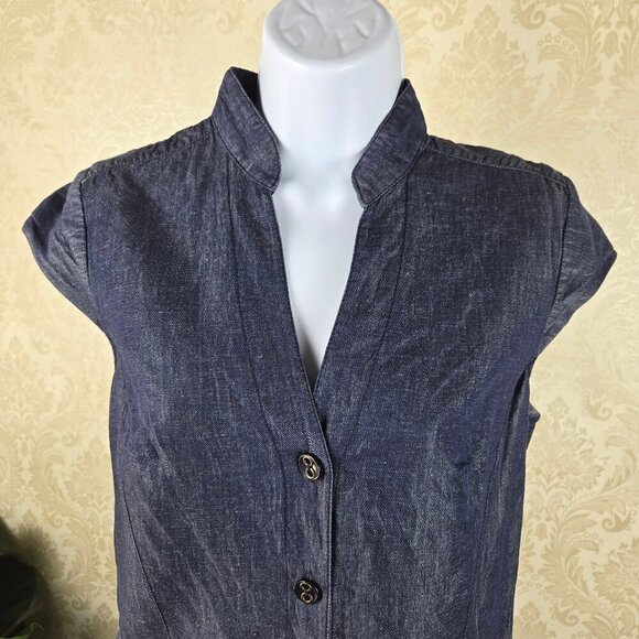 Trina Turk Size Small Blue Romper Cap Sleeve Button Front Zip Fly V-neck - Picture 2 of 14